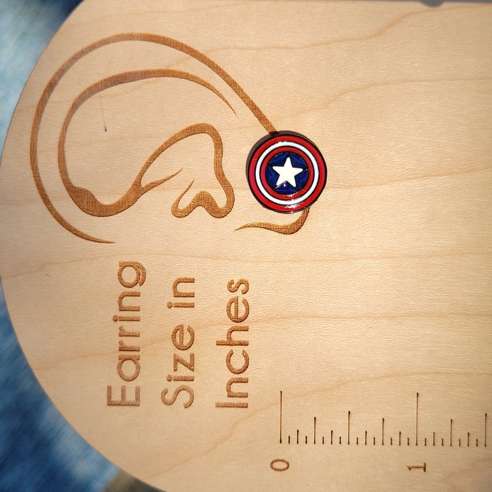 Captain America Iconic Shield Stud Earrings, Marvel Comics, Unisex - Picture 6 of 6